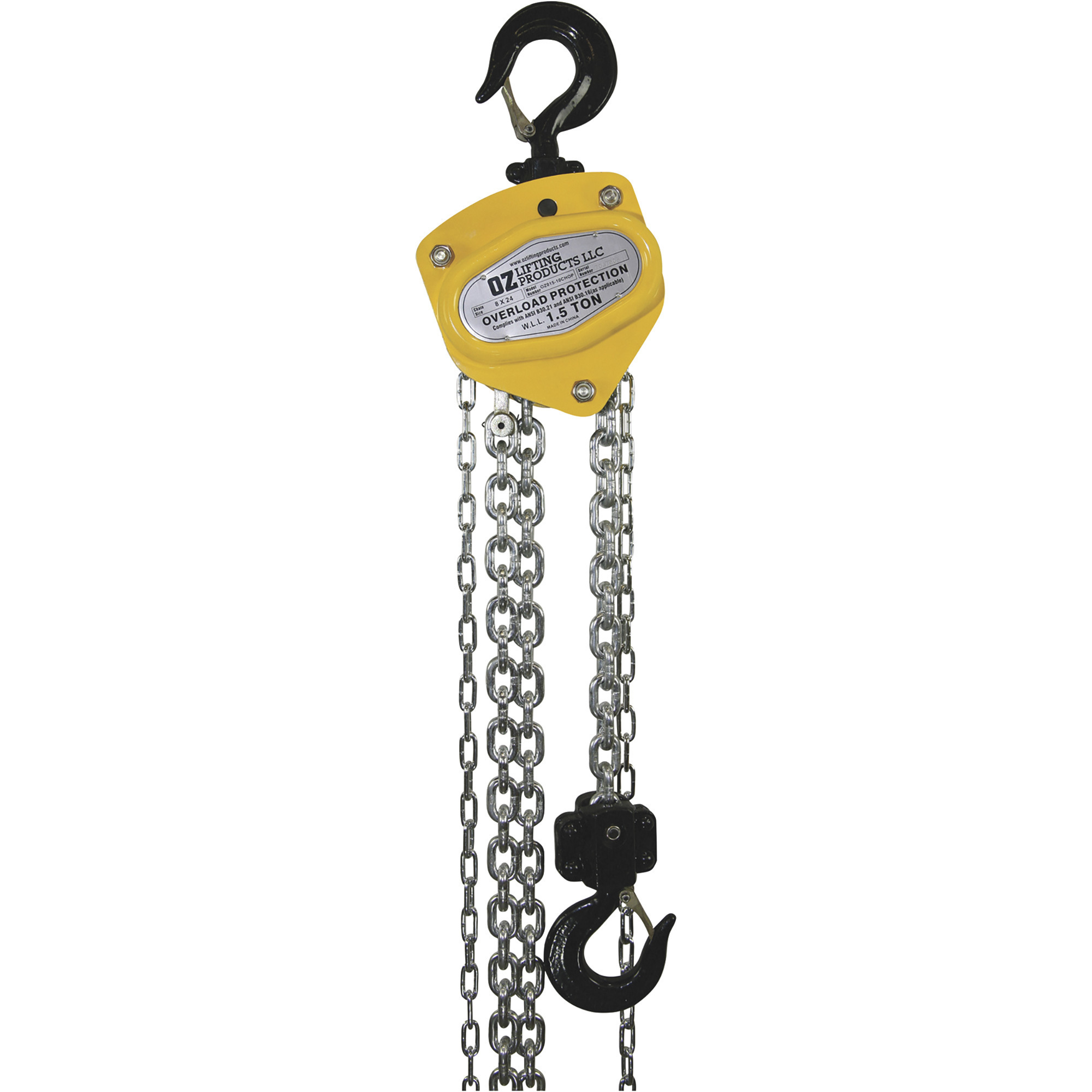 OZ Lifting Products Premium Manual Chain Hoist, 1 1/2-Ton Capacity, 30ft. Lift, Model# OZ015-30CHOP